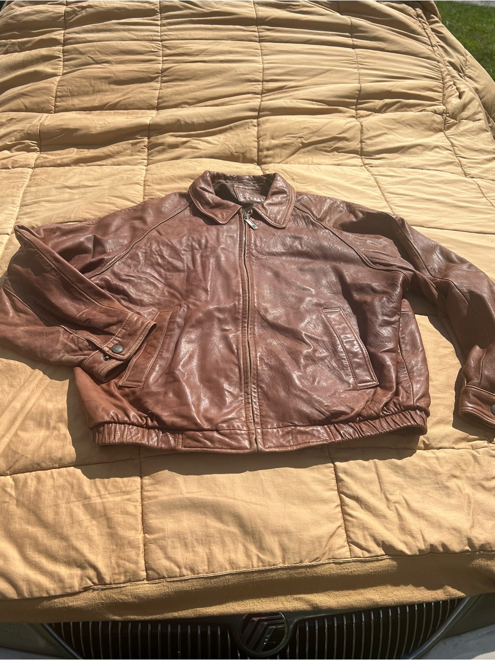 Vintage Hunt Club Brown Leather Bomber Jacket Zip Up 1990’s Size XL